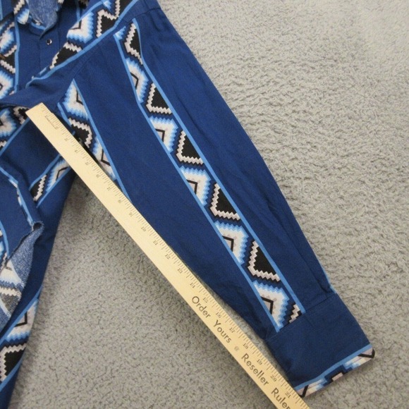 VTG Wrangler Mens Western Aztec Shirt size L Embroidered Shark‎ King Kong Gaucho - Picture 9 of 10